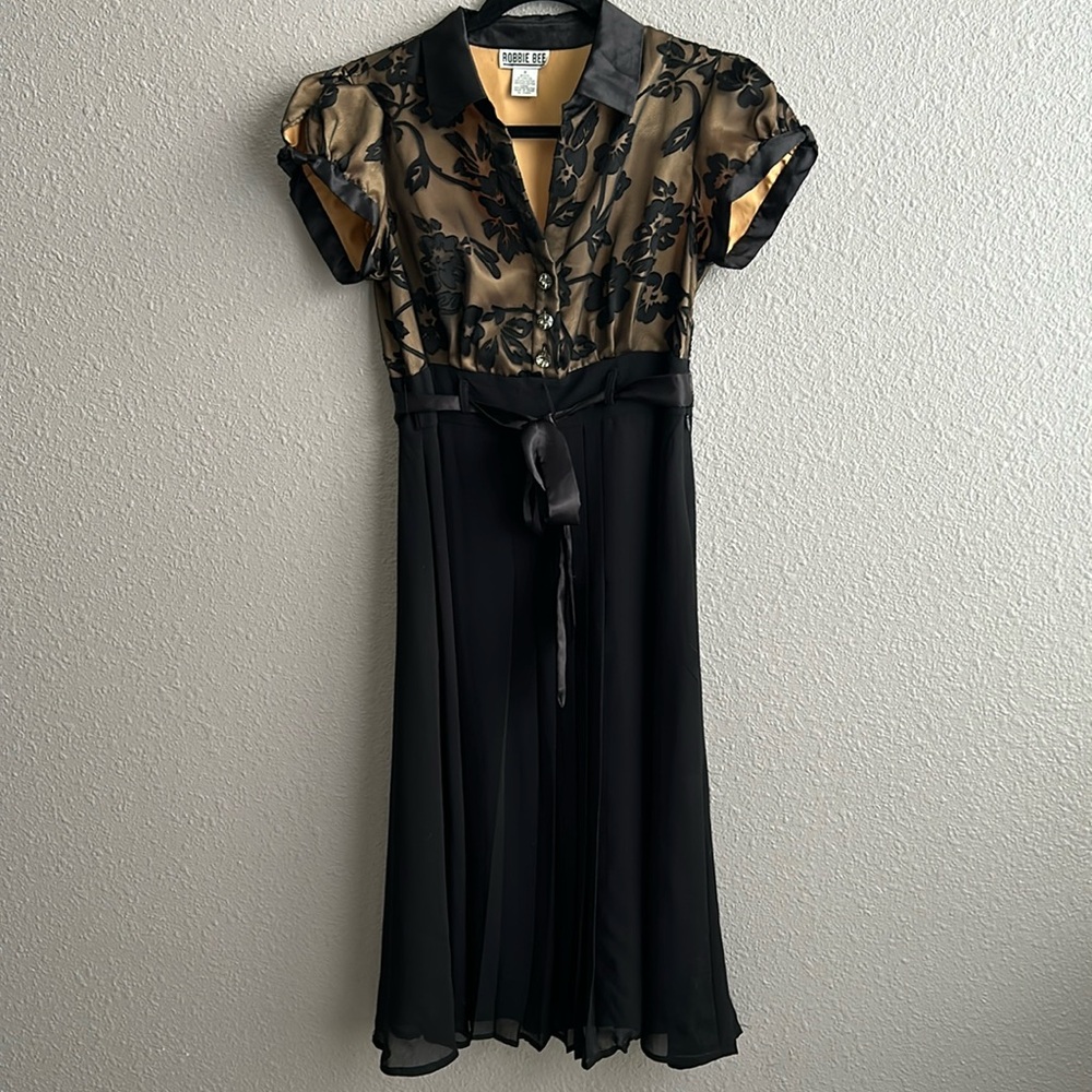 Robbie Bee‎ short sleeve mesh floral pleated skirt midi party dress